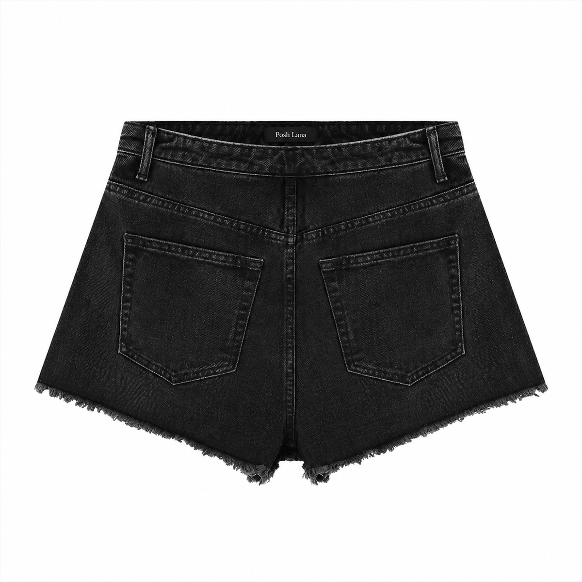 The Vintage-Wash High-Rise A-Line Denim Shorts BlackDenimShortswithPoshLanaLabel