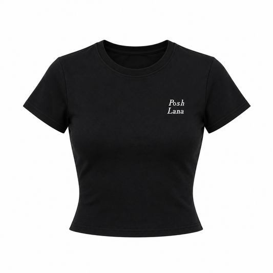 The Sculpted Black Cotton Tee Black BlackFittedCroppedTeewithPoshLanaLogo