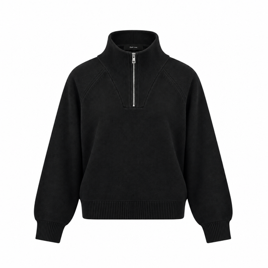 The Heavyweight Cotton Quarter-Zip Pullover Black BlackKnitHalf-ZipSweaterProductShot