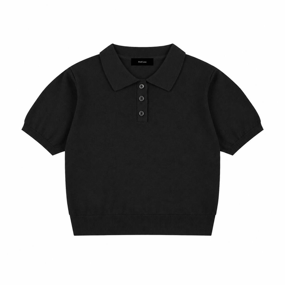 Women’s Knit Cotton o Shirt Black BlackKnitPoloSweaterMockup