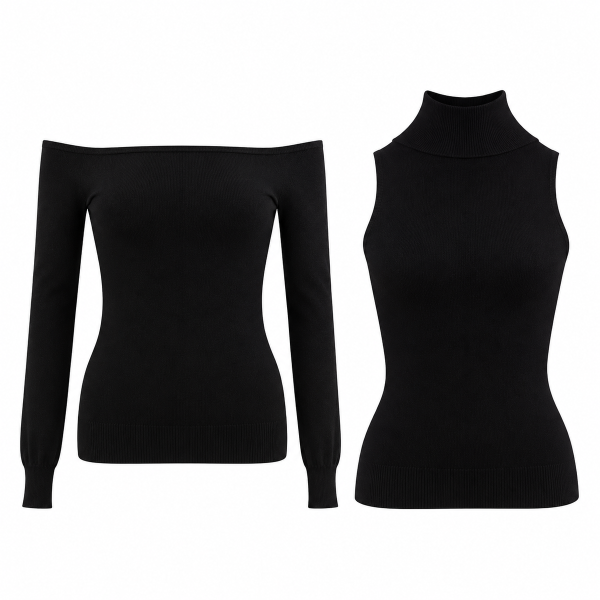 The Noir High-Neck Knit Two-Piece Set BlackKnitTops-Off-ShoulderandTurtleneck