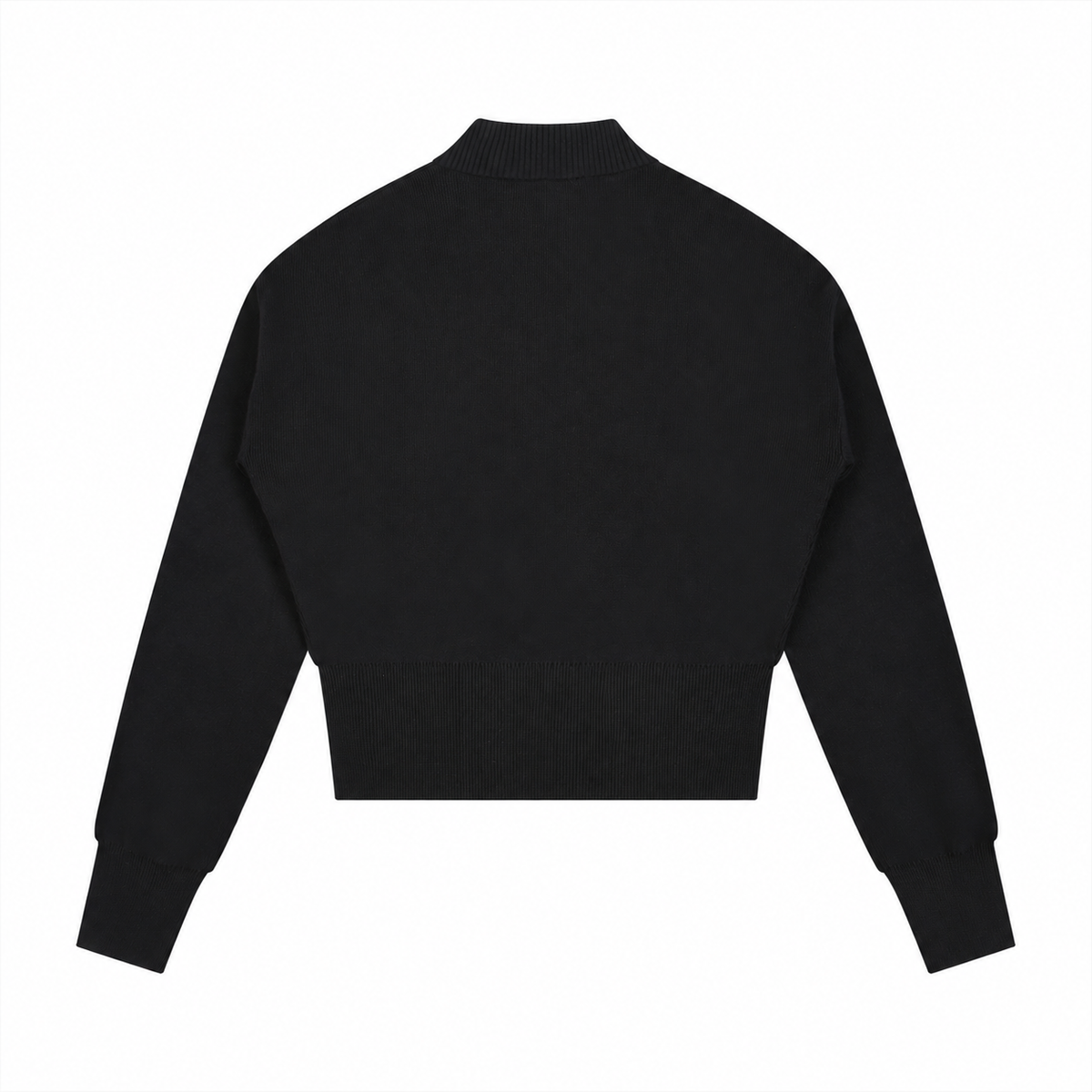 Women’s Mock Neck Zip Up Cardigan BlackKnittedBomberJacketBackView