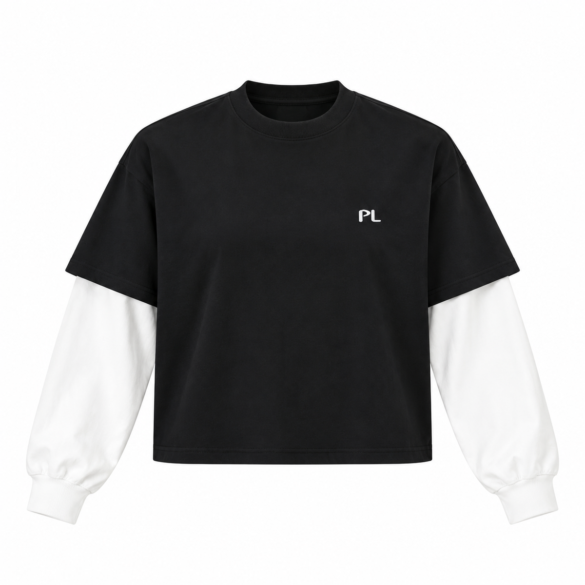 The Contrast Panel Long Sleeve Black Tee Black with White BlackLayeredTeewithWhiteSleeves