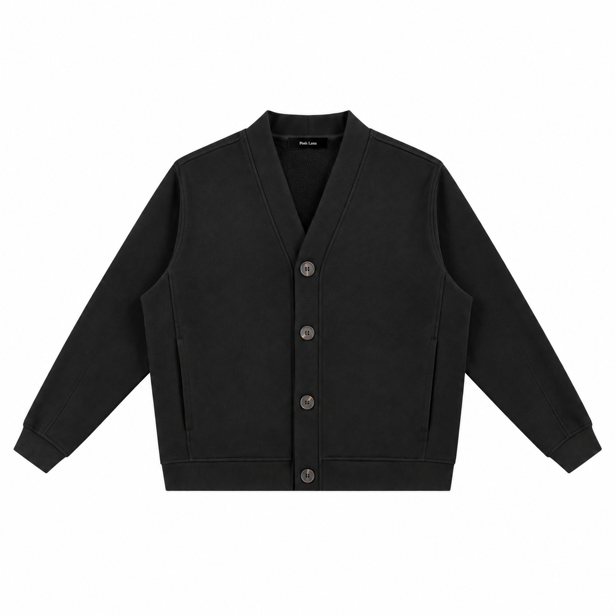 Essential Heavyweight Sweat Cardigan Black BlackPoshLanaButtonCardigan