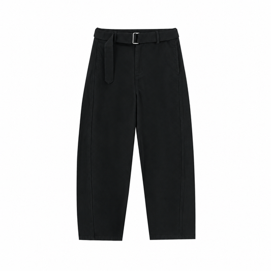 Belted Barrel-leg Chino Pants Black BlackTailoredUtilityTrouserswithBelt