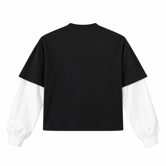 The Contrast Panel Long Sleeve Black Tee BlackandWhiteLayeredSleeveTee