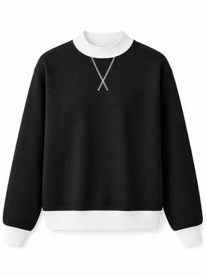 Mock Neck Sweatshirt for Women Black with White Blackcrewnecksweatshirtwithwhiteaccents