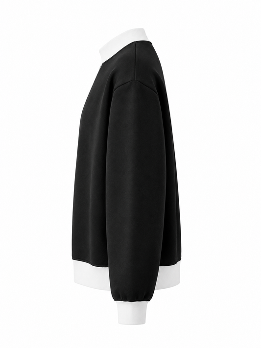 Mock Neck Sweatshirt for Women Blacksweatshirtwithwhiteaccents