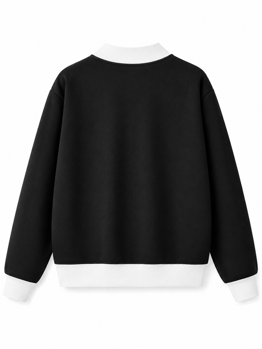 Mock Neck Sweatshirt for Women Blacksweatshirtwithwhiteribbeddetails