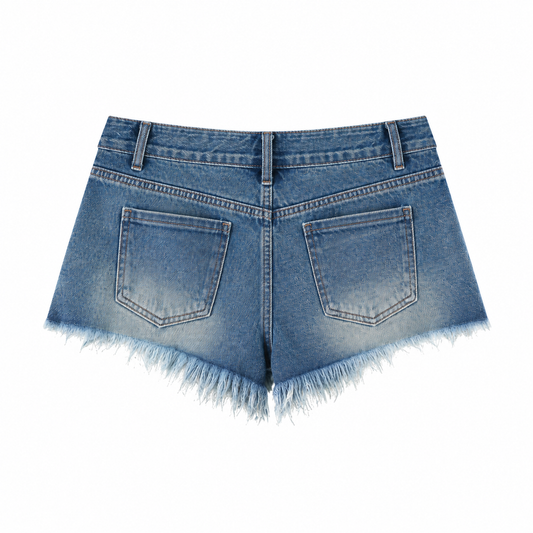 The Sun-Faded Distressed Denim Shorts BlueDenimFrayedCutoffShorts