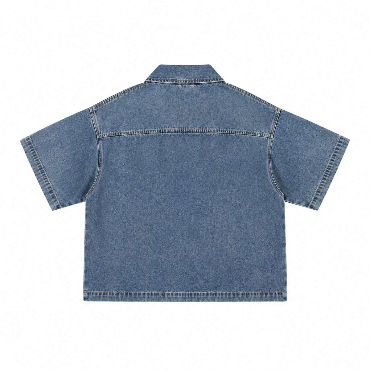 The Heritage Quarter-Zip Denim Overshirt BlueDenimShort-SleeveShirtBackView
