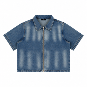 The Heritage Zip-Front Denim Overshirt Jeans Blue Blue_Denim_Short-Sleeve_Zip_Jacket