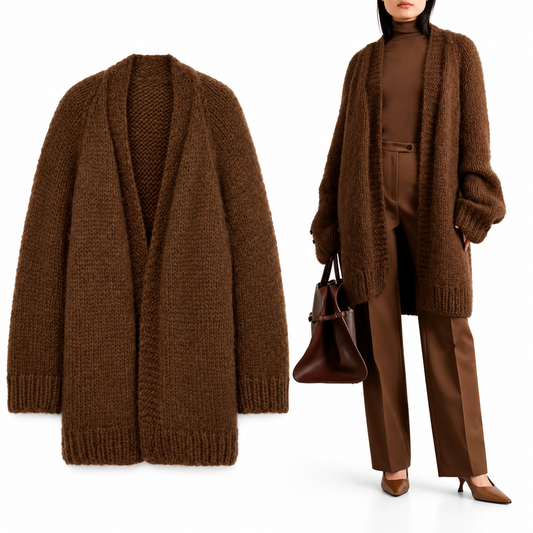 The Cocoa Open-Collar Knit Cardigan BrownChunkyKnitCardiganEdit