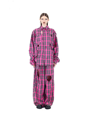 The Pink Grunge Check Two-Piece Set Pink (shirt+pants) C040A098FEB3712B39F0BEE6847D8358