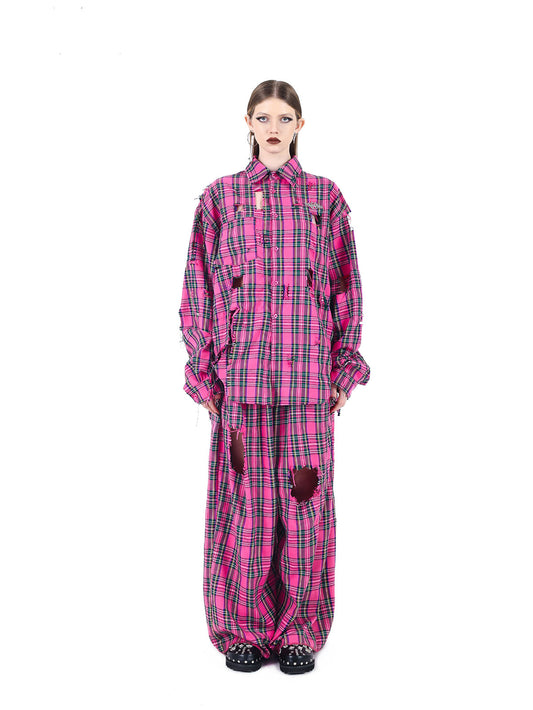 The Pink Grunge Check Two-Piece Set Pink (shirt+pants) C040A098FEB3712B39F0BEE6847D8358
