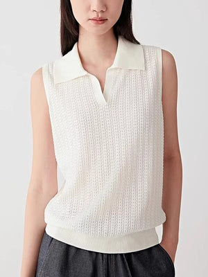 French Hollow-Out Polo Knit Vest Ivory White C11743E6C2E538DD8064196C726F6B3C
