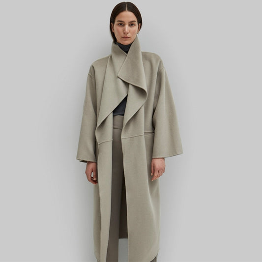 Women's Long Wool Coat | Lapel Collar
