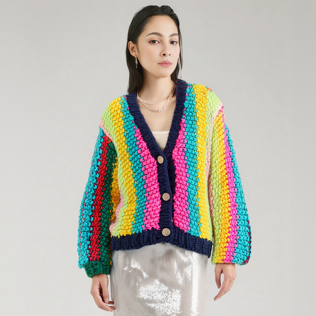 The Chunky Striped Cotton V-Neck Cardigan C6068156689812F51272A657117DD044