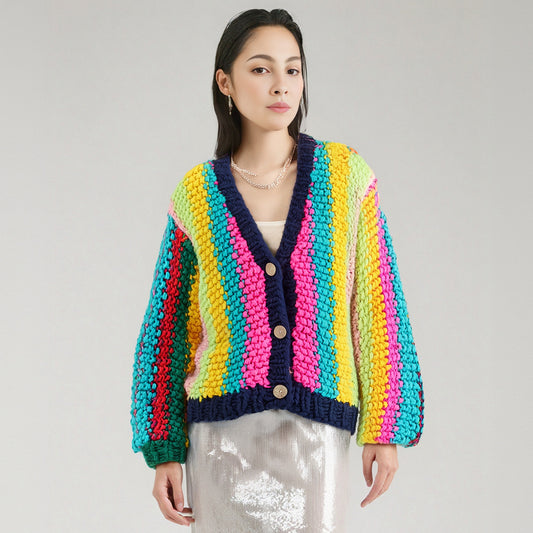The Chunky Striped Cotton V-Neck Cardigan C6068156689812F51272A657117DD044