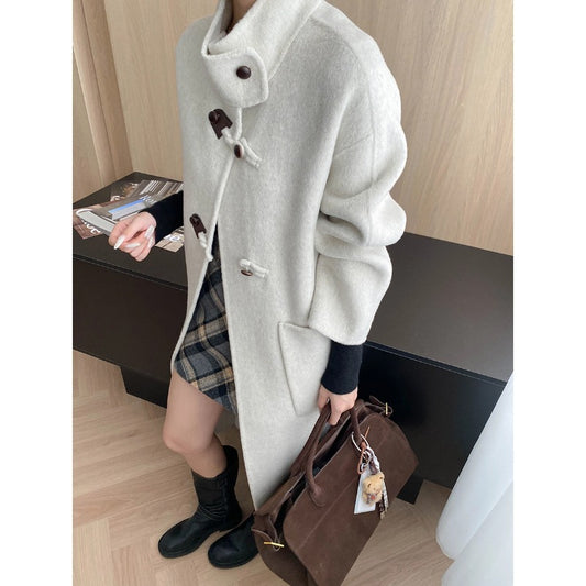 Double-Faced Wool-Blend Stand Collar Coat
