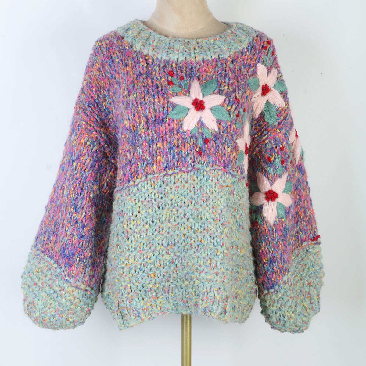 The Floral Crochet Lantern-Sleeve Sweater CBF916C126B07DCC25215A6D6FE9E381
