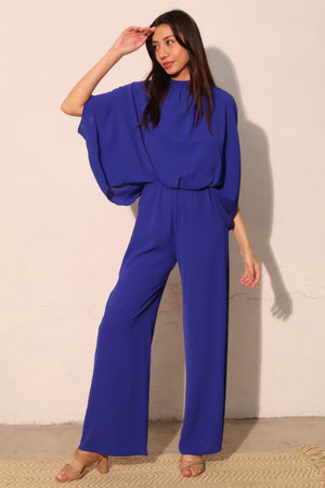 Textured Solid Mock Neck Caftan Jumpsuit L CC60167