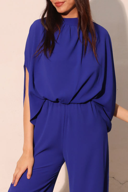 Textured Solid Mock Neck Caftan Jumpsuit CC60167SI1