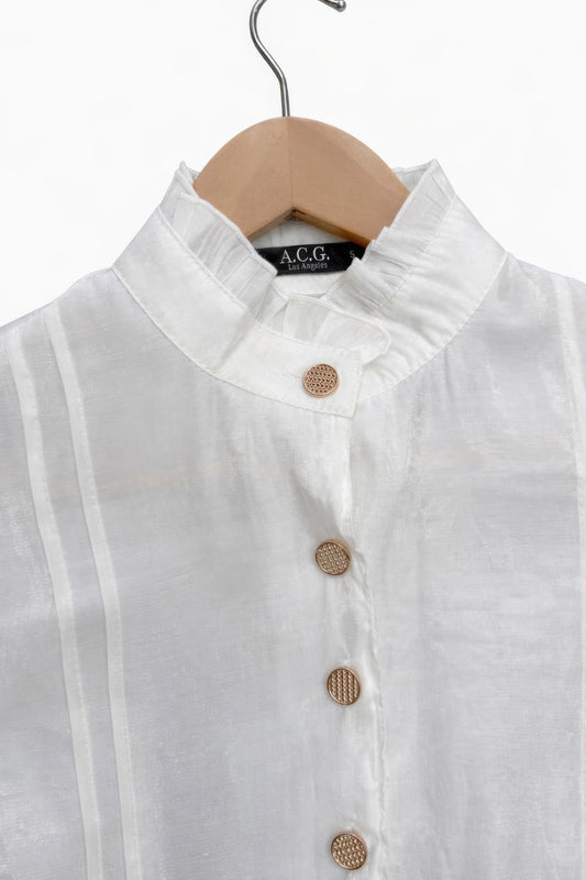 Elegant Satin-finish Victorian Button-up Top CC60588ASI1