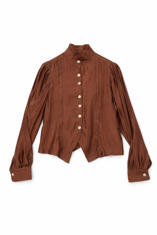 Elegant Satin-finish Victorian Button-up Top CC60588SI1