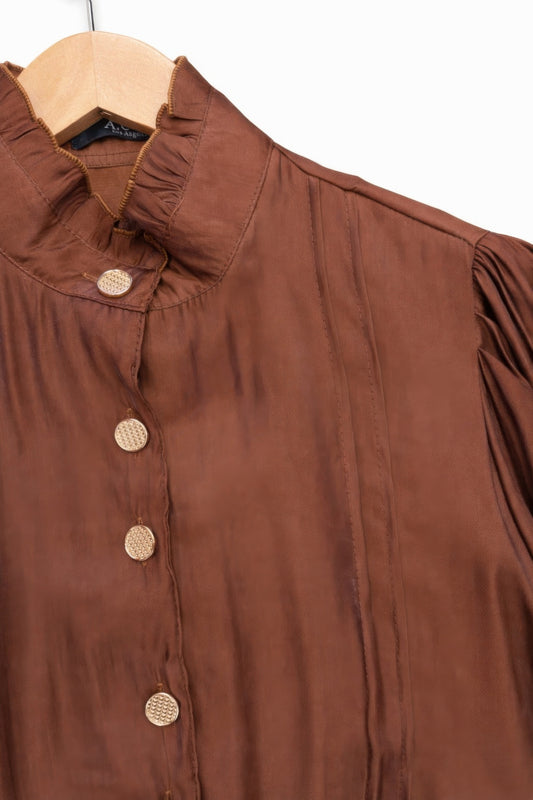 Elegant Satin-finish Victorian Button-up Top CC60588SI2