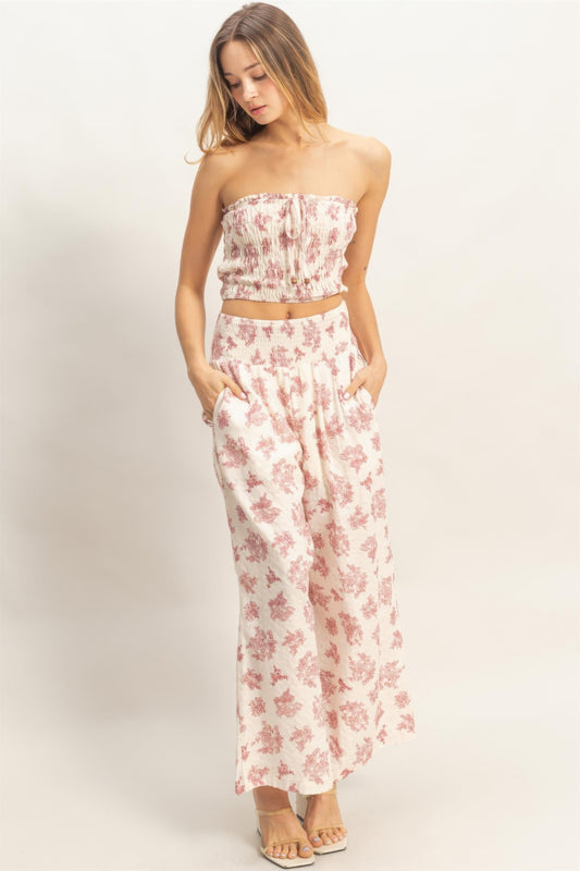 Sunset Chic Smocked Tube Top & Wide-Leg Pants Set CC60622ASI1