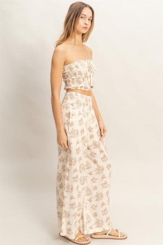 Smocked Tube Top &amp; Wide-Leg Pants Set CC60622BSI2
