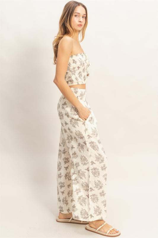 Smocked Tube Top &amp; Wide-Leg Pants Set CC60622SI2