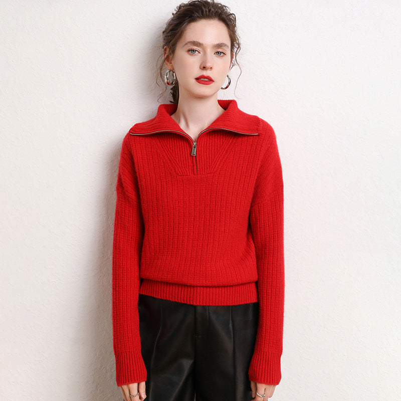The Sculpted Stand-Collar Zip Knit Big Red CF0AB39F56998DB90065FCD65BF0FF2D