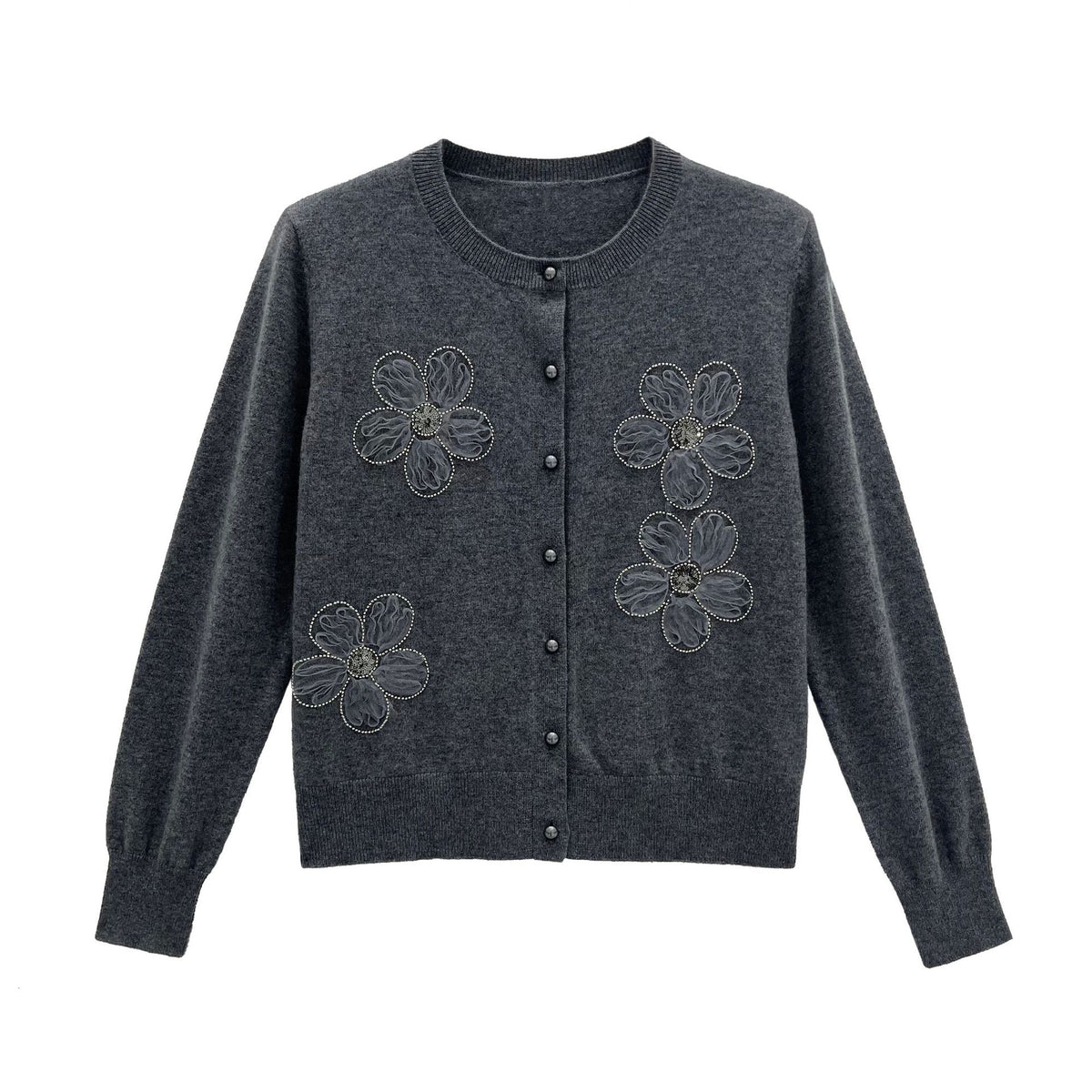The Sculpted Floral-Detail Wool Cardigan Black CF534E2F137109DBAFEB4C1158102DBA