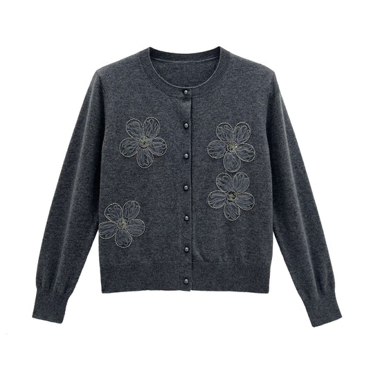 The Sculpted Floral-Detail Wool Cardigan Black CF534E2F137109DBAFEB4C1158102DBA