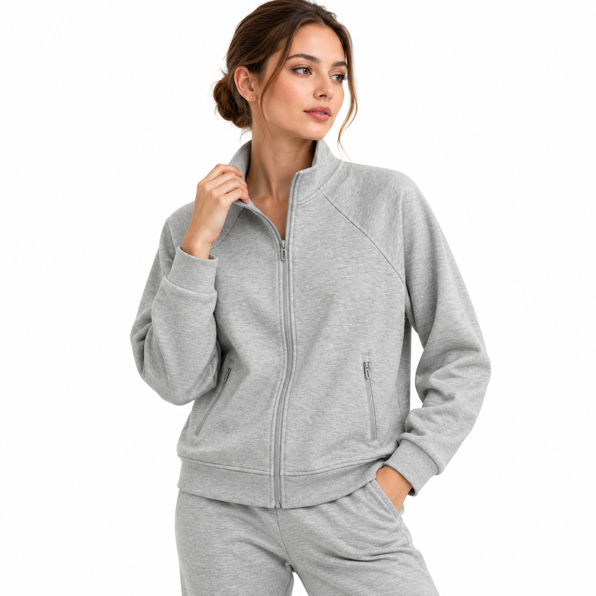 The Structured Stand-Collar Track Jacket Casual_Gray_Athleisure_Portrait