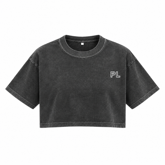 The Snow-Washed Cropped Classic Black Cotton Tee CharcoalCroppedPLLogoT-Shirt