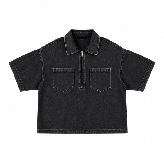 The Heritage Quarter-Zip Denim Overshirt Black CharcoalDenimHalf-ZipShirt