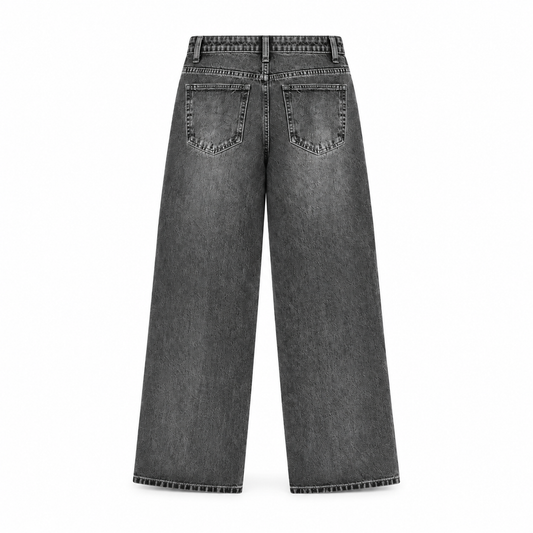 The Vintage-Wash Wide-Leg Jeans CharcoalWide-LegJeansBackView