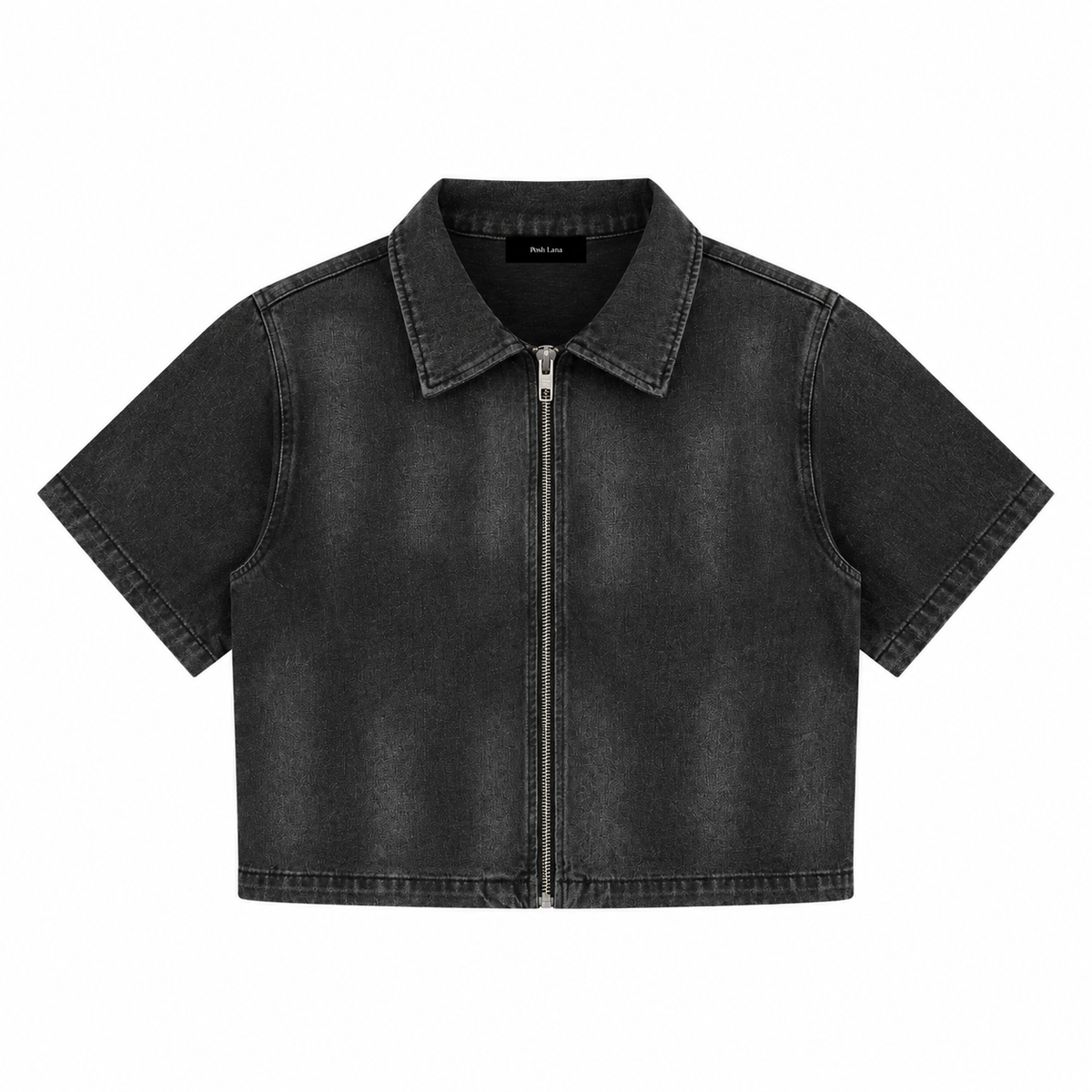 The Heritage Zip-Front Denim Overshirt Black Charcoal_Cropped_Denim_Zip_Jacket