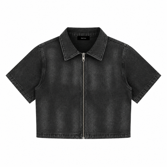 The Heritage Zip-Front Denim Overshirt Black Charcoal_Cropped_Denim_Zip_Jacket