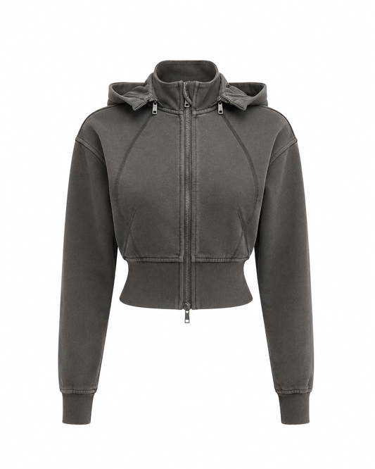 Vintage Washed Cropped Fleece Hoodie for Women