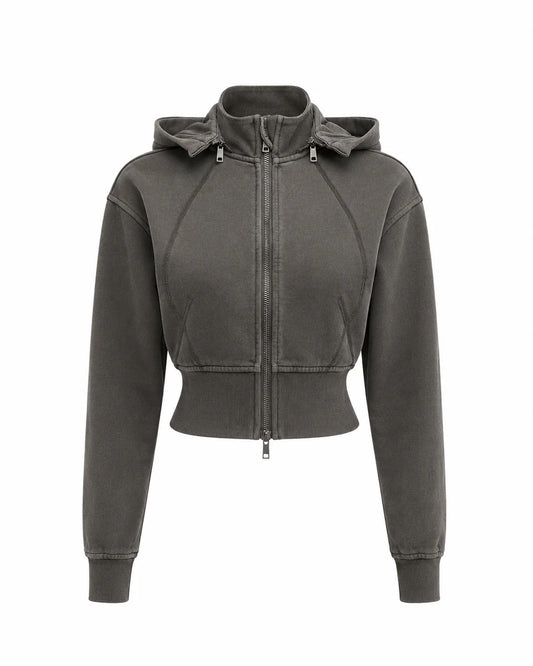 Vintage Washed Cropped Fleece Hoodie for Women