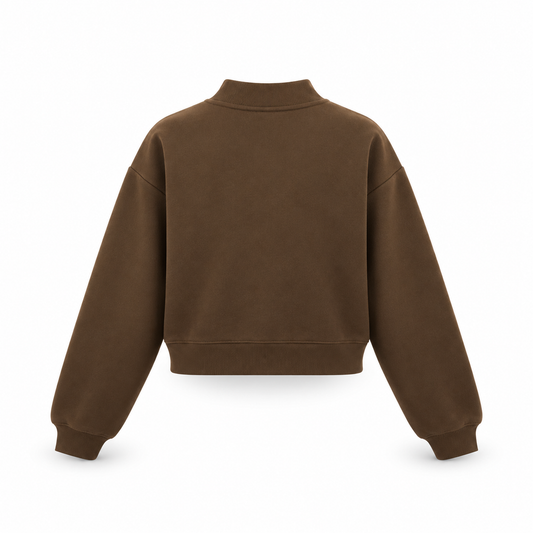 The Relaxed Fleece Mock-Neck Brown Sweatshirt ChocolateBrownOversizedSweatshirtBackView