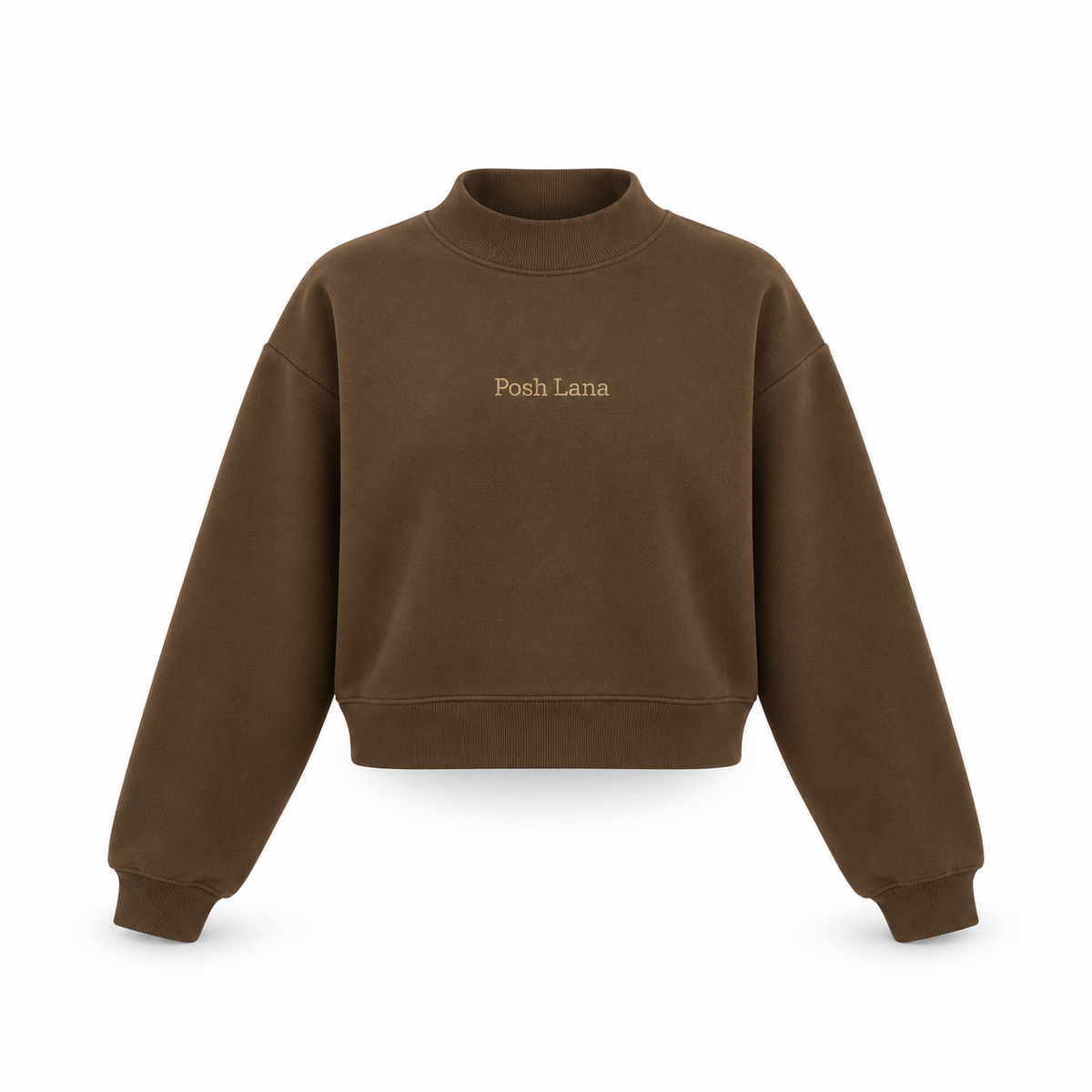 The Relaxed Fleece Mock-Neck Brown Sweatshirt ChocolateBrownPoshLanaCroppedMock-NeckSweatshirt