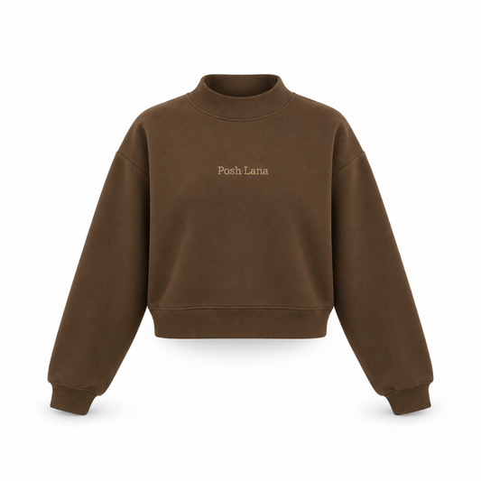 The Relaxed Fleece Mock-Neck Brown Sweatshirt ChocolateBrownPoshLanaCroppedMock-NeckSweatshirt