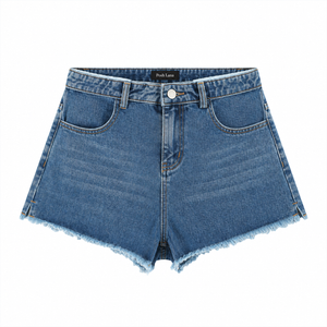 The Vintage-Wash High-Rise A-Line Denim Shorts Jeans Blue ClassicFrayedBlueDenimShorts