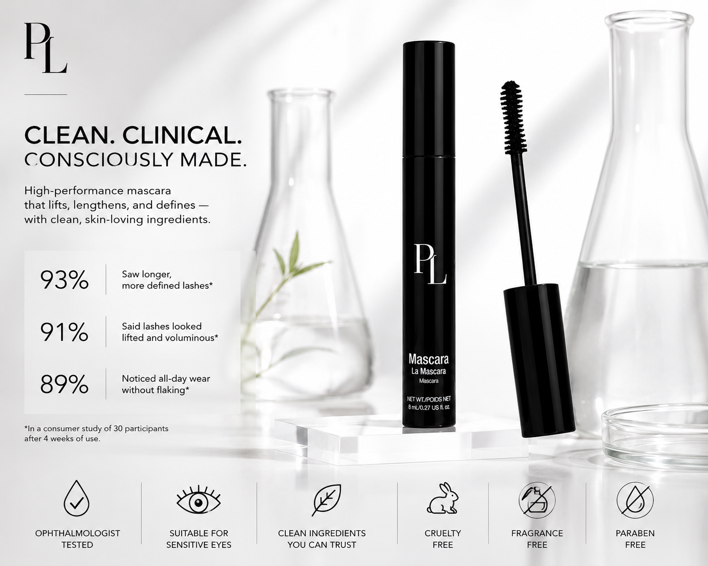 Lengthening Mascara | Water-Resistant Lash Definition Cleanclinicalbeautymascaraad