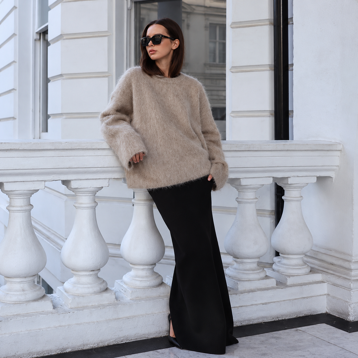 The Alpaca Relaxed Crewneck Sweater Cool-TonedUrbanFashionPortrait